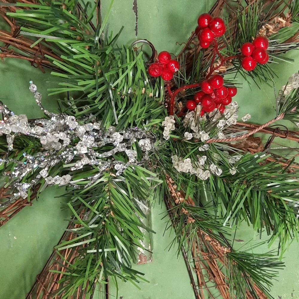 Bow Decoration Holiday Christmas Pine Berry Iced Twigs Indoor Outdoor New